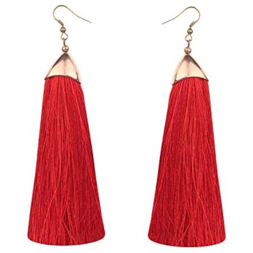 RF Rizir Fashion Colorful Long Thread Fashion Big Dangle Drop Earrings Statement Tassel Earrings for Women Girls Teen Vacation Birthday Valentine Marriage Anniversary Everyday Jewelry Gift Druzy Stud Post