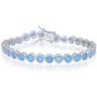 925 Sterling Silver Rhodium Plated 6mm Round White/Blue Created Opal With Beaded Border 7'' Tennis Bracelet, Including 6mm Round Created Blue Opal Stud Earrings Jewelry Set