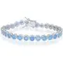 925 Sterling Silver Rhodium Plated 6mm Round White/Blue Created Opal With Beaded Border 7'' Tennis Bracelet, Including 6mm Round Created Blue Opal Stud Earrings Jewelry Set