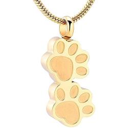 HAMANY Stainless Steel Double Paw Print Urn Pendant Memorial Ash Keepsake Cremation Jewelry