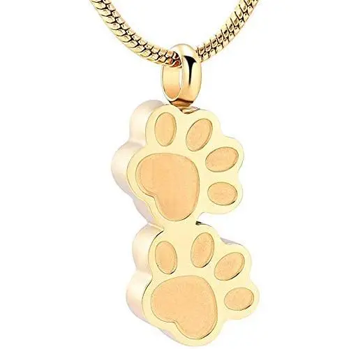 HAMANY Stainless Steel Double Paw Print Urn Pendant Memorial Ash Keepsake Cremation Jewelry