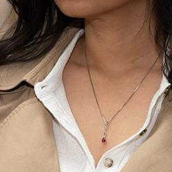 Peora Created Ruby Earrings Pendant Necklace Jewelry Set in Sterling Silver, Dainty Dangling Teardrop, Pear Shape, 1.75 Carats total, with 18 inch Chain