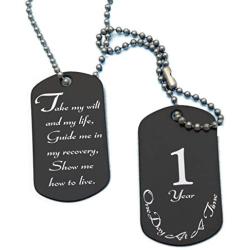 Serenity is Forever NA 3rd Prayer and 1 Year Sobriety Anniversary Black Stainless Steel Dog Tag Necklace for Clean Sober Birthday, AA, NA, Alcoholics Narcotics Anonymous