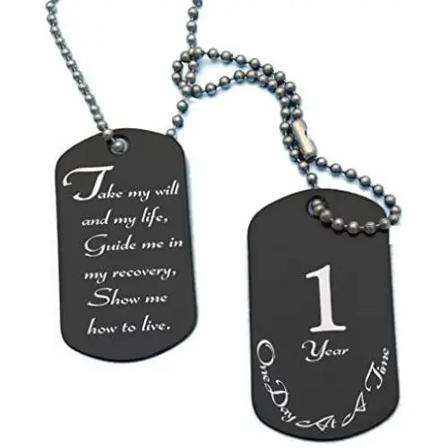 Serenity is Forever NA 3rd Prayer and 1 Year Sobriety Anniversary Black Stainless Steel Dog Tag Necklace for Clean Sober Birthday, AA, NA, Alcoholics Narcotics Anonymous Serenity is Forever NA 3rd Prayer and 1 Year Sobriety Anniversary Black Stainless Steel Dog Tag Necklace for Clean Sober Birthday, AA, NA, Alcoholics Narcotics Anonymous