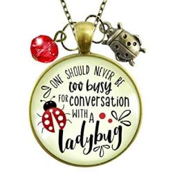 Gutsy Goodness Ladybug Necklace Never Too Busy Friendship Quote Gardener Gift Jewelry