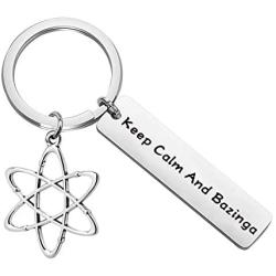FAADBUK Funny Big Bang Theory Keychain Funny Big Bang Theory Fans Gift Keep Calm and Bazinga Jewelry Gift for Scientist Theoretical Physicist