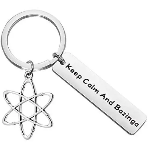 FAADBUK Funny Big Bang Theory Keychain Funny Big Bang Theory Fans Gift Keep Calm and Bazinga Jewelry Gift for Scientist Theoretical Physicist
