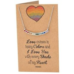 Quan Jewelry LGBTQ Gay Pride Rainbow Jewelry Necklace with Swarovski Crystals Pendant Necklace Charm and Inspirational Quote on Greeting Card, 100% Handmade