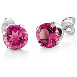 Gem Stone King 925 Sterling Silver Mystic Pink Topaz Pendant and Earrings Set For Women (2.25 Ct Round with 18 Inch Silver Chain)