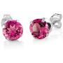 Gem Stone King 925 Sterling Silver Mystic Pink Topaz Pendant and Earrings Set For Women (2.25 Ct Round with 18 Inch Silver Chain)