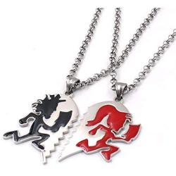 U/K 1 Pair Bling Music Band Stainless Steel ICP Crazy Clown Heart Couple Black Hatchet Man red Hatchet Women Pendant Necklace rolo Chain 4mm 24 inch