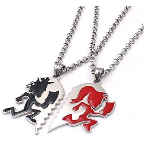 U/K 1 Pair Bling Music Band Stainless Steel ICP Crazy Clown Heart Couple Black Hatchet Man red Hatchet Women Pendant Necklace rolo Chain 4mm 24 inch