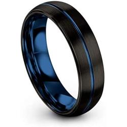 Chroma Color Collection Tungsten Carbide Wedding Band Ring 6mm for Men Women Green Red Fuchsia Copper Teal Blue Purple Black Center Line Dome Black Brushed Polished