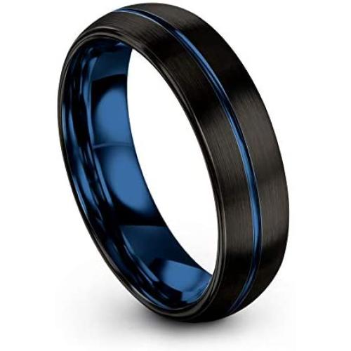Chroma Color Collection Tungsten Carbide Wedding Band Ring 6mm for Men Women Green Red Fuchsia Copper Teal Blue Purple Black Center Line Dome Black Brushed Polished