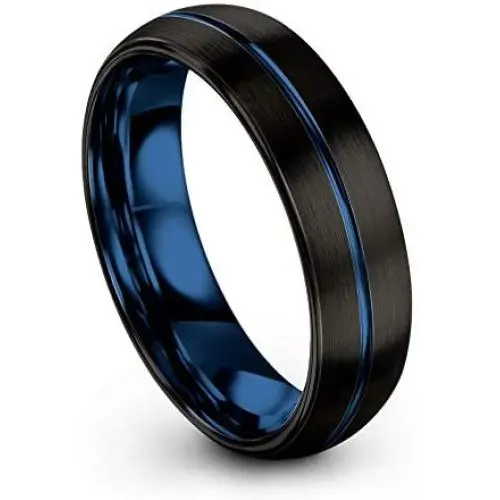 Chroma Color Collection Tungsten Carbide Wedding Band Ring 6mm for Men Women Green Red Fuchsia Copper Teal Blue Purple Black Center Line Dome Black Brushed Polished