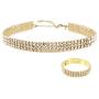 Zealmer 18K Yellow Gold Plated 1-5 Rows Rhinestone Choker Necklace & Stretch Bracelets Set Wedding Jewelry