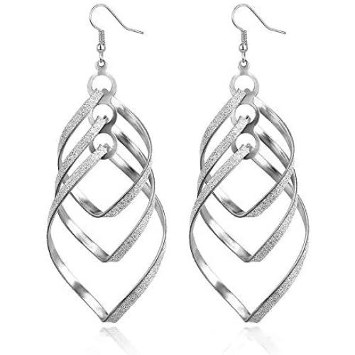 Classic Twist Wave Design Drop Dangle Earrings Sparkling Ear Stud Double Linear Earrings for Women Girls