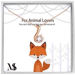 SOULMEET Sterling Silver Fox Necklace with Cubic Zirconia CZ Fox Tail Pendant Necklace, Animal Necklace for Animal Lovers with Gift Cards, Dainty Gift for Birthday Christmas Graduation