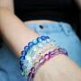 LIFE TOKEN Shimmer Beads 8mm Glowing Glass Mermaid Moonstone Stretch Bracelet for Women Light Mystic Aqua Blue Rainbow