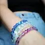 LIFE TOKEN Shimmer Beads 8mm Glowing Glass Mermaid Moonstone Stretch Bracelet for Women Light Mystic Aqua Blue Rainbow