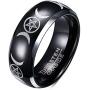 PJ Jewelry Two-Tone 8mm Wicca Pagan Triple Moon Goddess Pentagram Tungsten Carbide Dome Wedding Band Ring for Men
