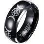PJ Jewelry Two-Tone 8mm Wicca Pagan Triple Moon Goddess Pentagram Tungsten Carbide Dome Wedding Band Ring for Men