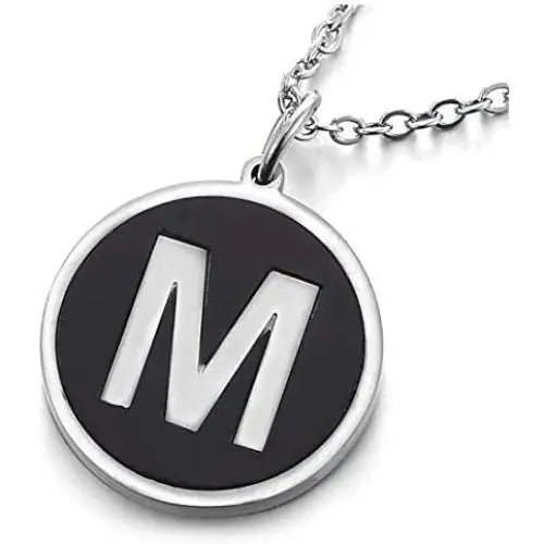 COOLSTEELANDBEYOND Womens Mens Steel Silver Black Name Initial Alphabet Letter A to Z Circle Pendant Necklace, 18 inch Chain COOLSTEELANDBEYOND Womens Mens Steel Silver Black Name Initial Alphabet Letter A to Z Circle Pendant Necklace, 18 inch Chain