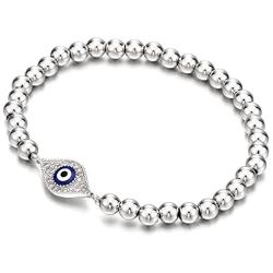 COOLSTEELANDBEYOND Beads Bracelet for Women Men with Cubic Zirconia Protection Evil Eye