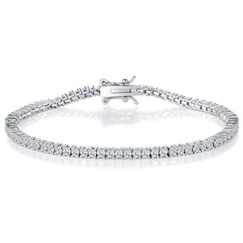 GMESME 18K White Gold Plated 2.0 Round Cubic Zirconia Classic Tennis Bracelet 7.5 Inch for Women Men