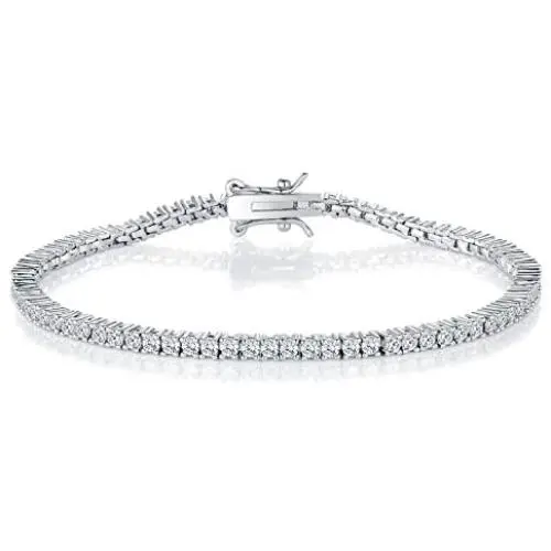 GMESME 18K White Gold Plated 2.0 Round Cubic Zirconia Classic Tennis Bracelet 7.5 Inch for Women Men
