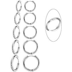 5 Pairs 316L Surgical Stainless Steel Small Hoop Earrings Set Hypoallergenic Cartilage Earring Endless Tragus Earrings for Women Men Girls(10mm/12mm/14mm/16mm/18mm)