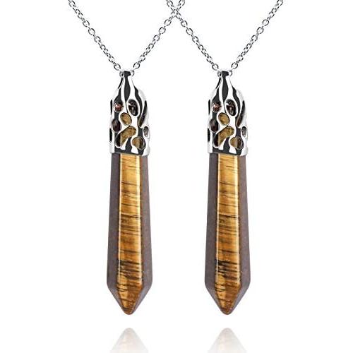 JXMYBA 2Pcs Crystal Necklace for Women Men Energy Healing Crystal Hexagonal Pendant Gemstones Jewelry Pendulum Crystal Divination (18 inStainless Steel Chain,Gift Box