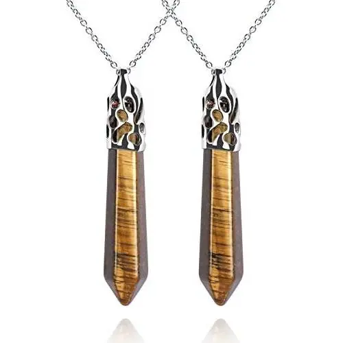 JXMYBA 2Pcs Crystal Necklace for Women Men Energy Healing Crystal Hexagonal Pendant Gemstones Jewelry Pendulum Crystal Divination (18 inStainless Steel Chain,Gift Box