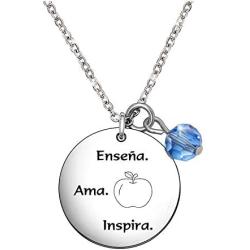 De&ai Teachers in Spanish Apple Necklace, Spanish Teacher Appreciation Gift, Enseña AMA Inspira Necklace