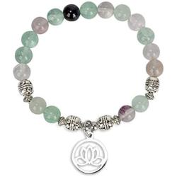 Lotus Crystal Fluorite Healing Energy Bead Bracelet for Women Stainless Steel and Alloy