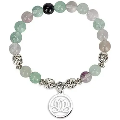 Lotus Crystal Fluorite Healing Energy Bead Bracelet for Women Stainless Steel and Alloy Lotus Crystal Fluorite Healing Energy Bead Bracelet for Women Stainless Steel and Alloy