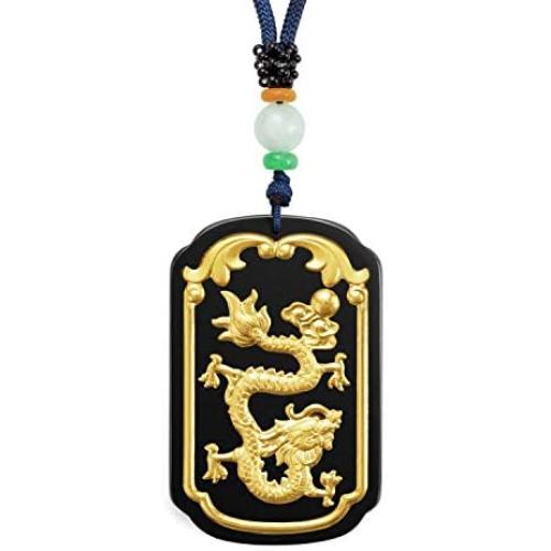 Natural Nephrite Jade Necklace Pendant Inlaid with 22K Gold Good Luck Charm Jade Jewelry