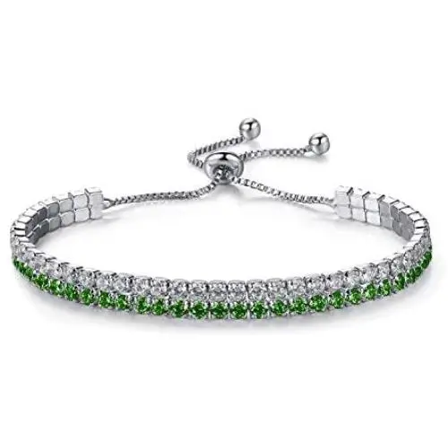 Cubic Zirconia Bracelet Tennis Bracelets for Women Adjustable Sapphire Bracelet Emerald Bracelet CZ Tennis Bracelet Jewelry Gift (B:Green)