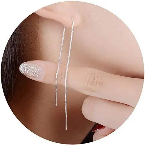 A Pair 925 Sterling Silver Tassel Threader Drop Earrings Long Chain Ear Line A Pair 925 Sterling Silver Tassel Threader Drop Earrings Long Chain Ear Line