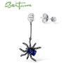 Santuzza Sterling Silver Sapphire Color Spider Drop Earrings Round Blue Spinel CZ Stones