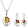 Sterling Silver Multi-Color Amber Oval Dangle Earrings and Chain Pendant Necklace Jewelry Set 18 Inches Sterling Silver Multi-Color Amber Oval Dangle Earrings and Chain Pendant Necklace Jewelry Set 18 Inches