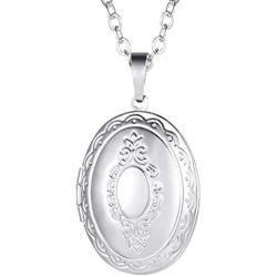 U7 Round Locket Necklace That Hold Picture Stainless Steel 18K Gold Plated Necklace with Photo Custom or Text Engrave Service, Gift for Women Girls