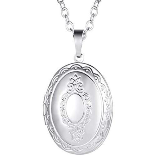 U7 Round Locket Necklace That Hold Picture Stainless Steel 18K Gold Plated Necklace with Photo Custom or Text Engrave Service, Gift for Women Girls