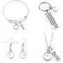 Stainless Steel Faith Women Bracelets - Necklace - Earring - Bible Keyring set Set of 4 Mustard Seed Charm Gifts