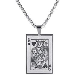 jonline24h Stainless Steel Hearts Card Poker Pendant Mens Womens Necklace 24 inch Chain