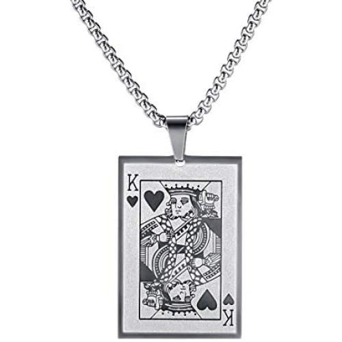 jonline24h Stainless Steel Hearts Card Poker Pendant Mens Womens Necklace 24 inch Chain