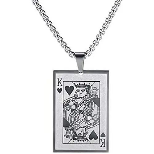 jonline24h Stainless Steel Hearts Card Poker Pendant Mens Womens Necklace 24 inch Chain