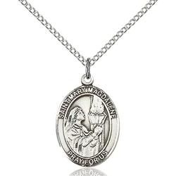 F A Dumont Sterling Silver St. Mary Magdalene Pendant with 18'' Stainless Steel Lite Curb Chain. Patron Saint of Penitent Sinners