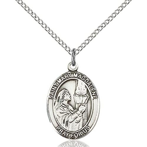F A Dumont Sterling Silver St. Mary Magdalene Pendant with 18'' Stainless Steel Lite Curb Chain. Patron Saint of Penitent Sinners