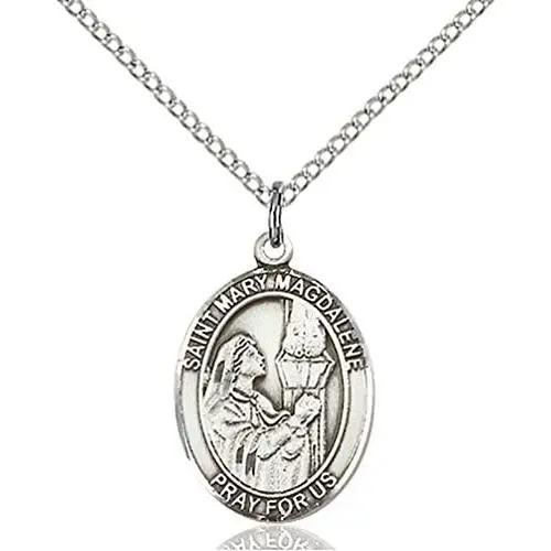 F A Dumont Sterling Silver St. Mary Magdalene Pendant with 18'' Stainless Steel Lite Curb Chain. Patron Saint of Penitent Sinners F A Dumont Sterling Silver St. Mary Magdalene Pendant with 18'' Stainless Steel Lite Curb Chain. Patron Saint of Penitent Sinners